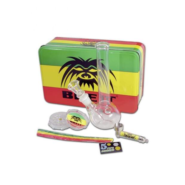 BREIT Glasbong Mini-Set mit Grinder und Purpfeife inkl. Pfeifenreiniger + Siebe