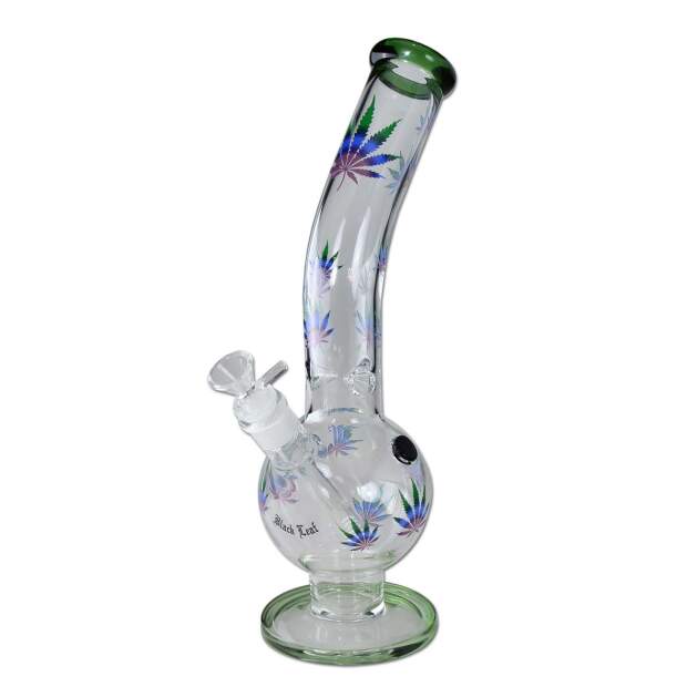 Black Leaf Glasbong Green Purple Leaves Icebong gebogen