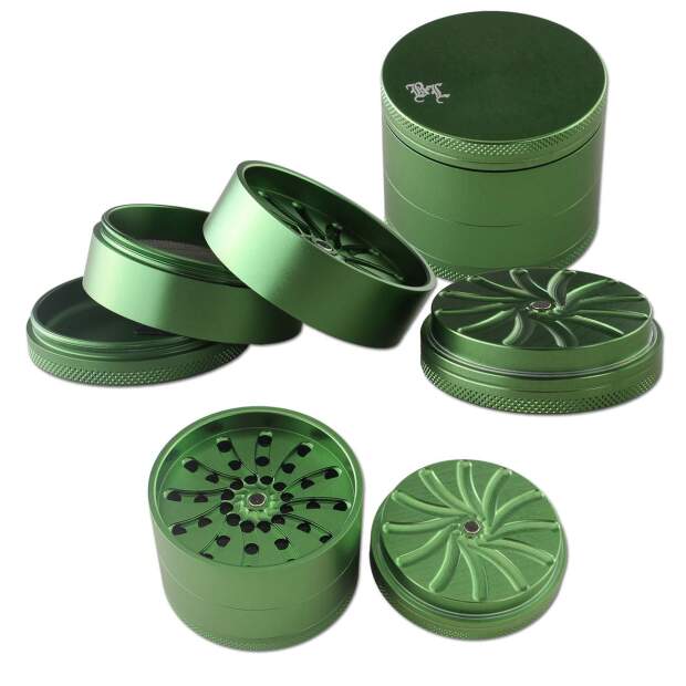 Black Leaf Aluminium Grinder 4-tlg. MASHER grün Ø 53mm H 52mm